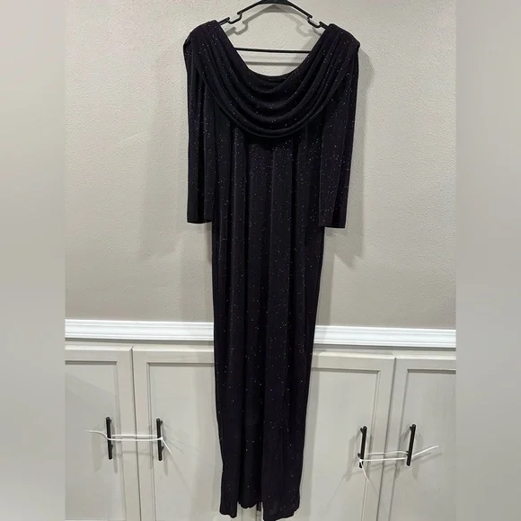 Alex Evenings Black Dress With Purple Glitter Off The Shoulder Dress